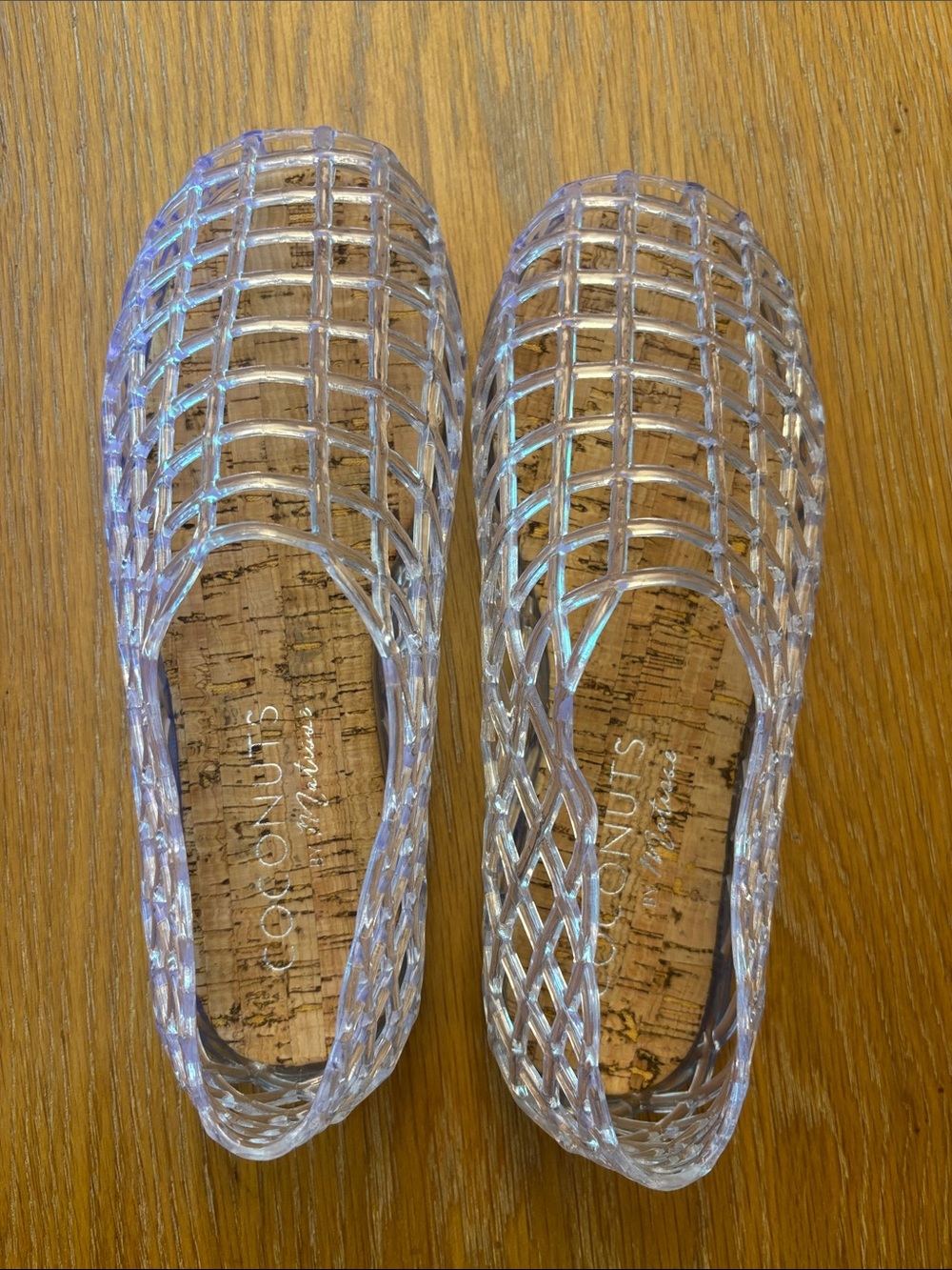 Coconuts by Matisse Iridescent Clear Lattice Slip-On Flats “Jellies”